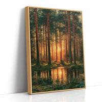 The Sunlit Path: Pine Forest Reflection at Dusk