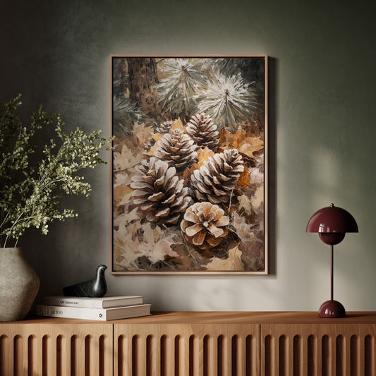 Winter Pinecone Forest Art Print - Rustic Nature Decor - Gallery Canvas image 5