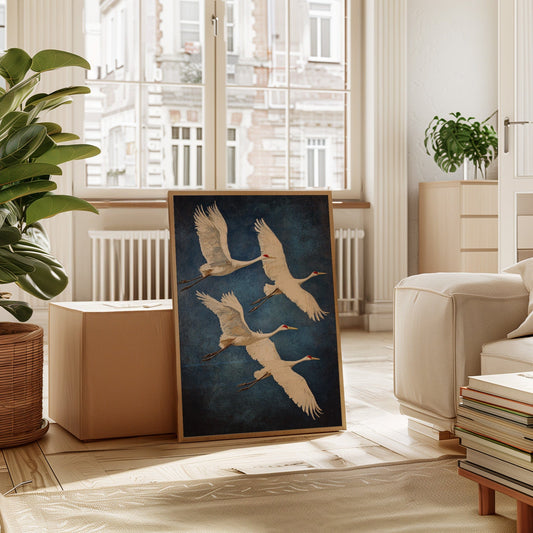 Graceful Flight – Vintage Crane Wall Art, Elegant Nature-Inspired Home Decor