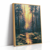 Blazing Grove: Impasto Forest Stream at Sunset