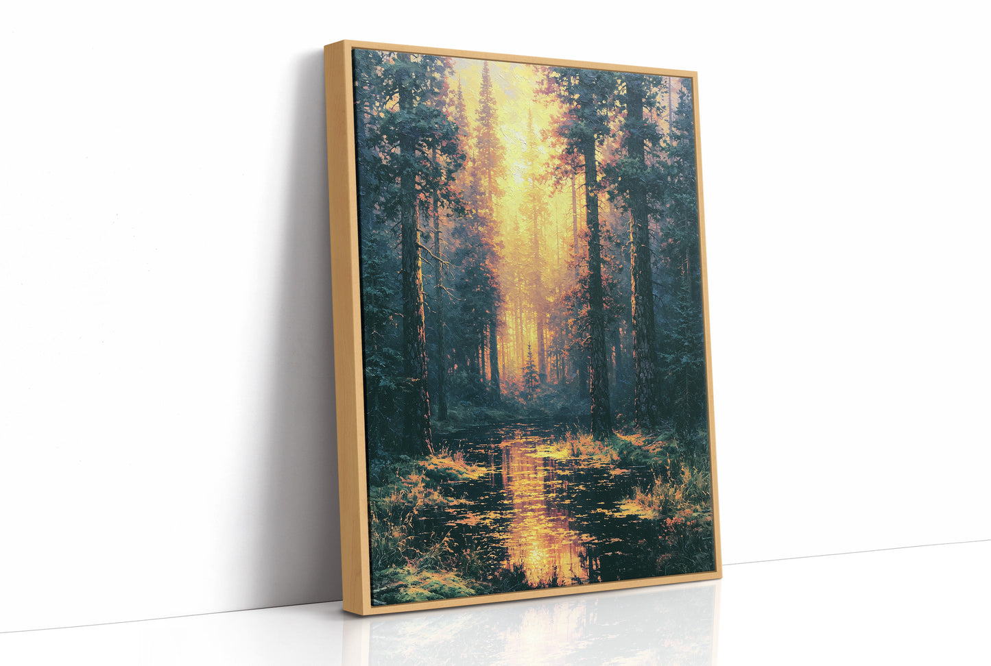 Blazing Grove: Impasto Forest Stream at Sunset