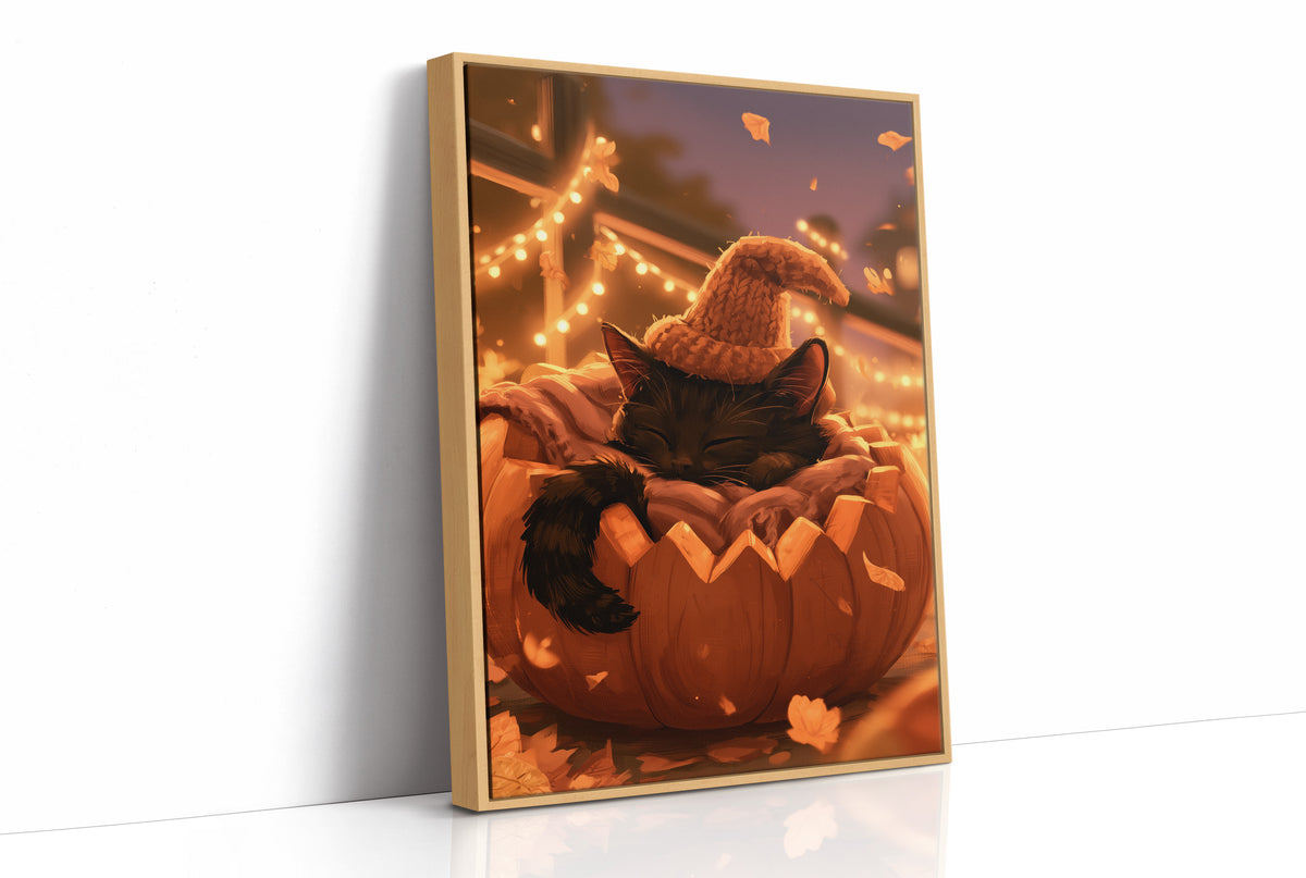 Kitten Napping in a Pumpkin Bed