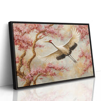Cherry Blossoms Dance With Crane's Grace