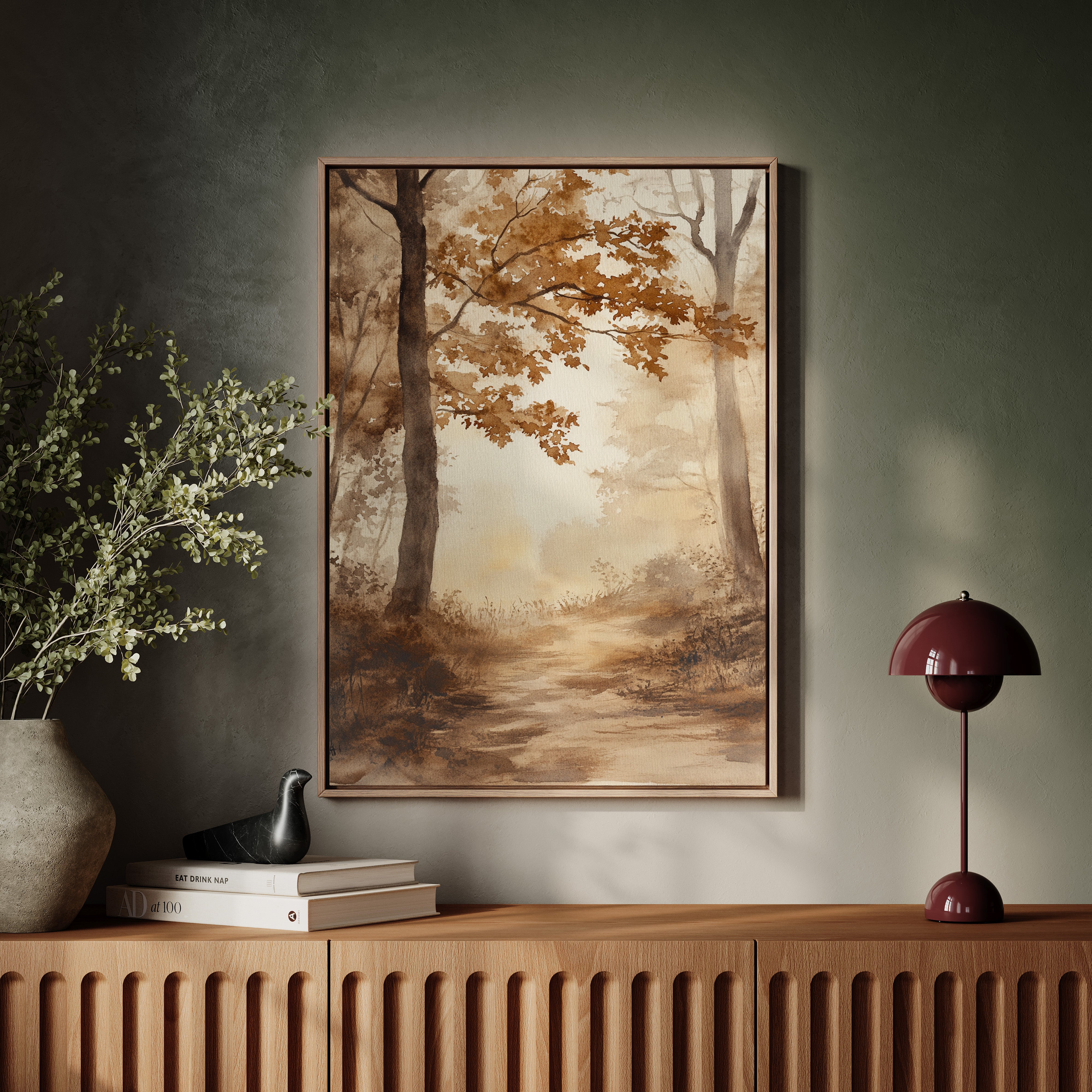 Serene Autumn Forest Pathway - Watercolor Landscape Art - Gallery Canvas image 11