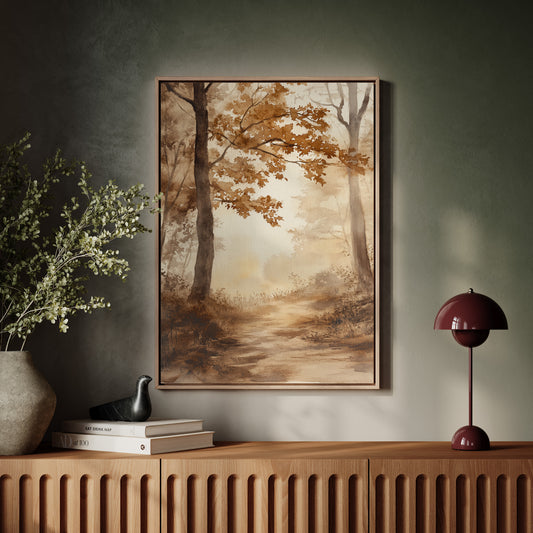 Serene Autumn Forest Pathway - Watercolor Landscape Art - Gallery Canvas image 11