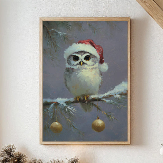 Festive Owl Perches Among Ornaments