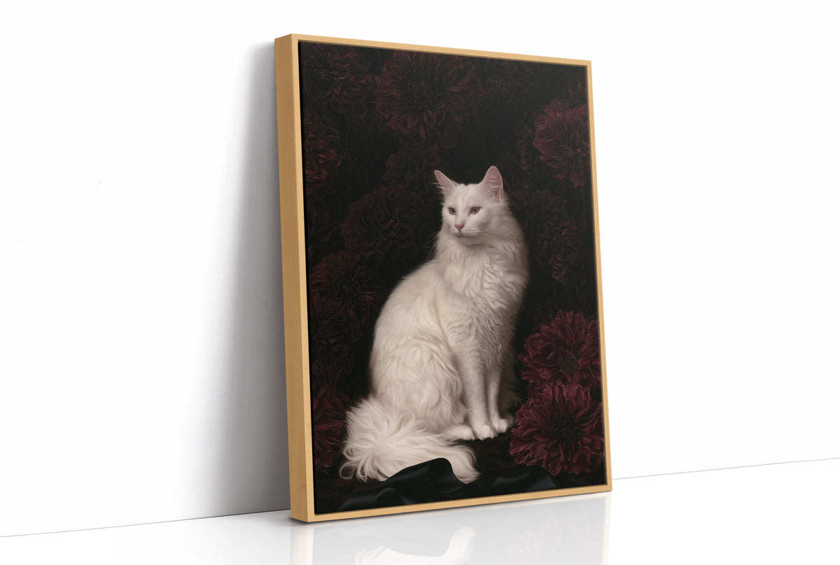 White Cat, Black Chrysanthemums