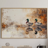 Autumn Pond Mirrors Twin Mallards