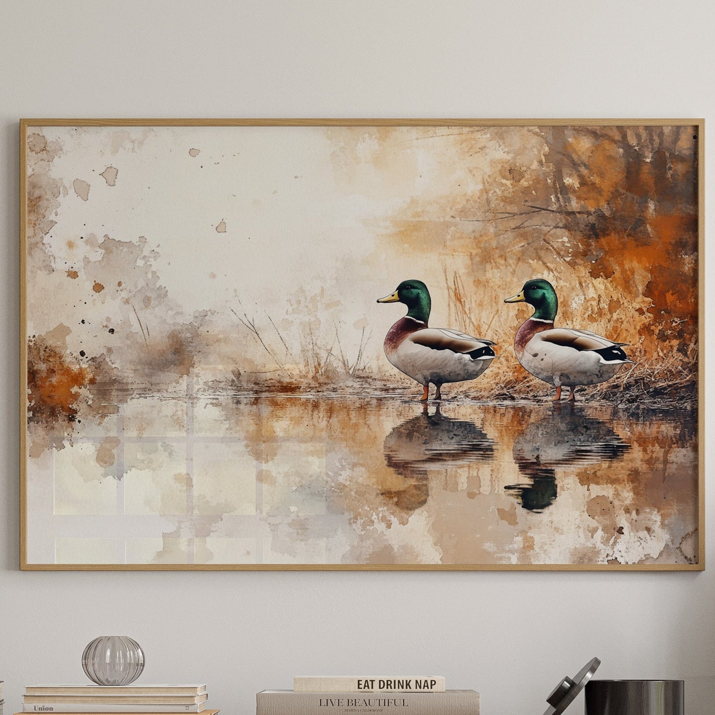 Autumn Pond Mirrors Twin Mallards
