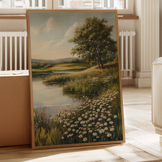 Tranquil Meadow Landscape Painting - Serene Nature Art - Gallery Canvas image 1