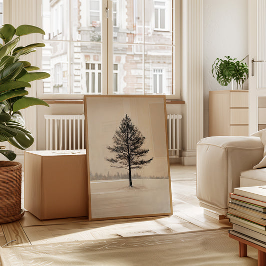 Solitary Pine Winter Canvas - Minimalist Nature Art - Gallery Canvas image 7
