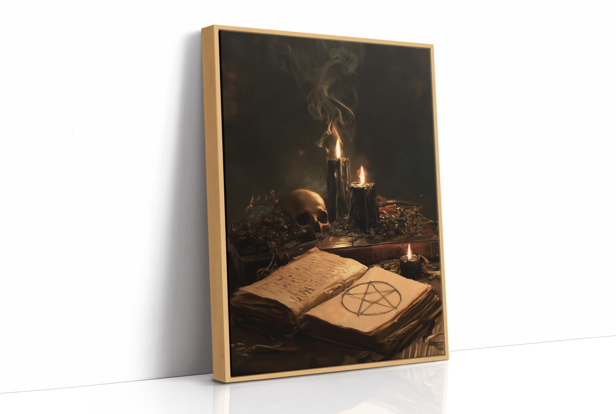 Grimoire, Skull, and Three Black Candles