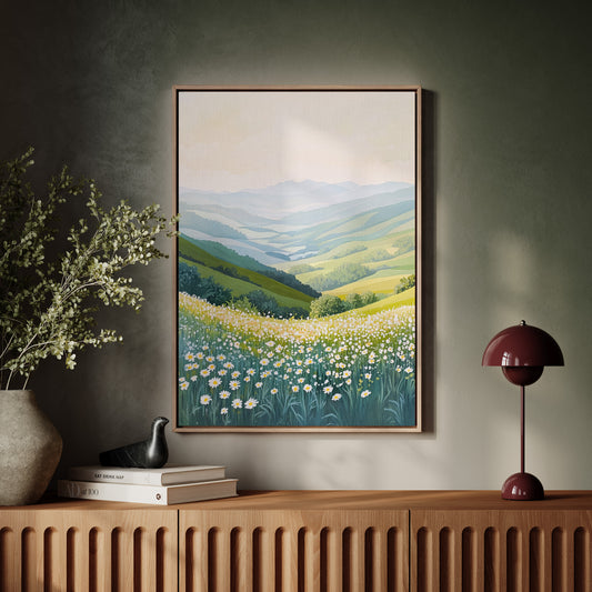 Tranquil Meadow Landscape Art Print - Pastel Scenic Decor - Gallery Canvas image 4