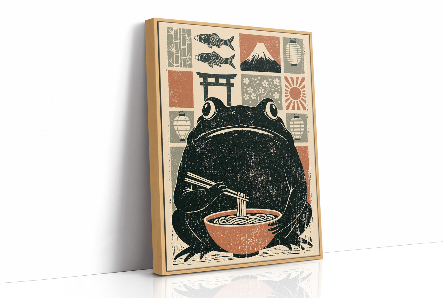 Ramen Toad: A Woodblock Frog's Feast