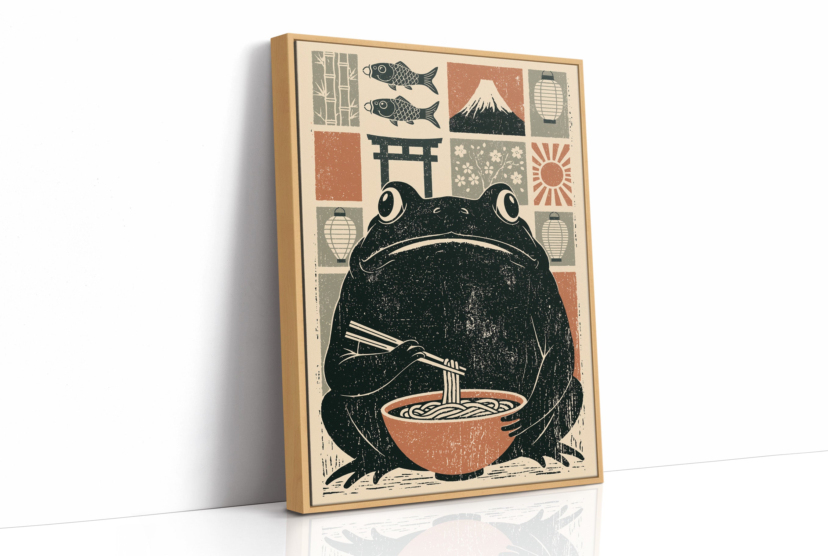 Ramen Toad: A Woodblock Frog's Feast