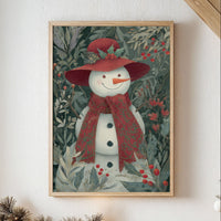 Winter Garden Snowman Wears Red