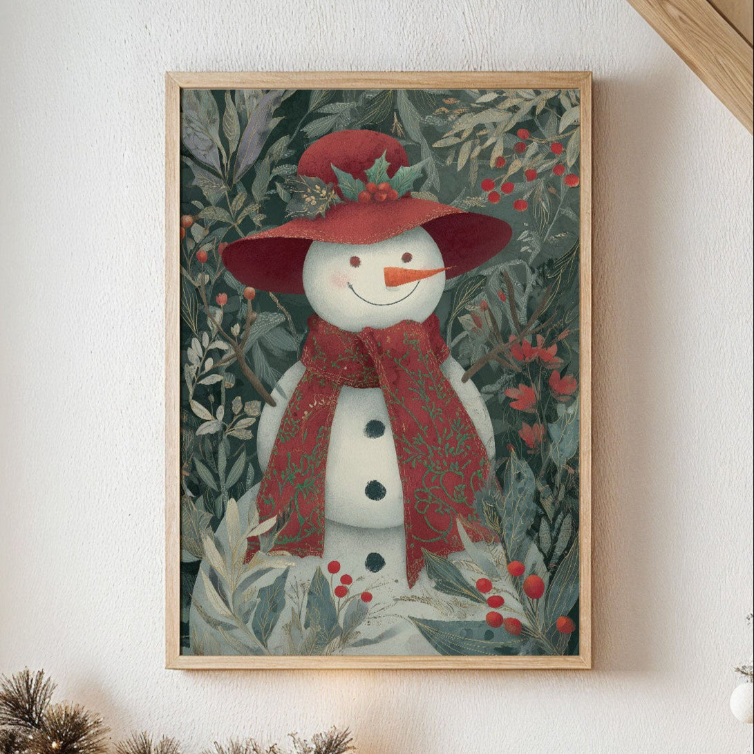 Winter Garden Snowman Wears Red