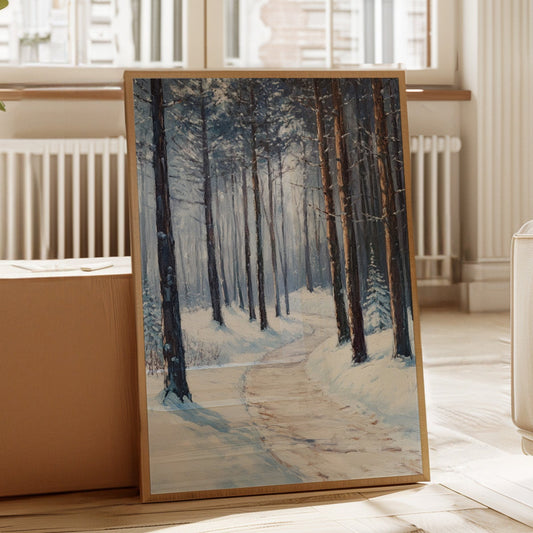 Winter Forest Pathway Canvas - Serene Nature Art - Gallery Canvas image 1