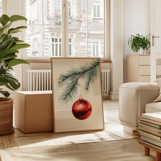 Festive Red Ornament Watercolor Print - Holiday Wall Art - Gallery Canvas image 12