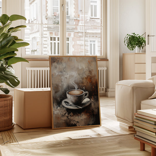 Steaming Coffee Cup Canvas Art - Rustic Kitchen Decor - Gallery Canvas image 2