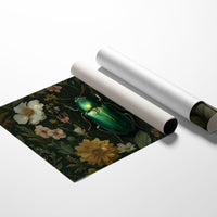 Emerald Beetle Among Garden Blooms