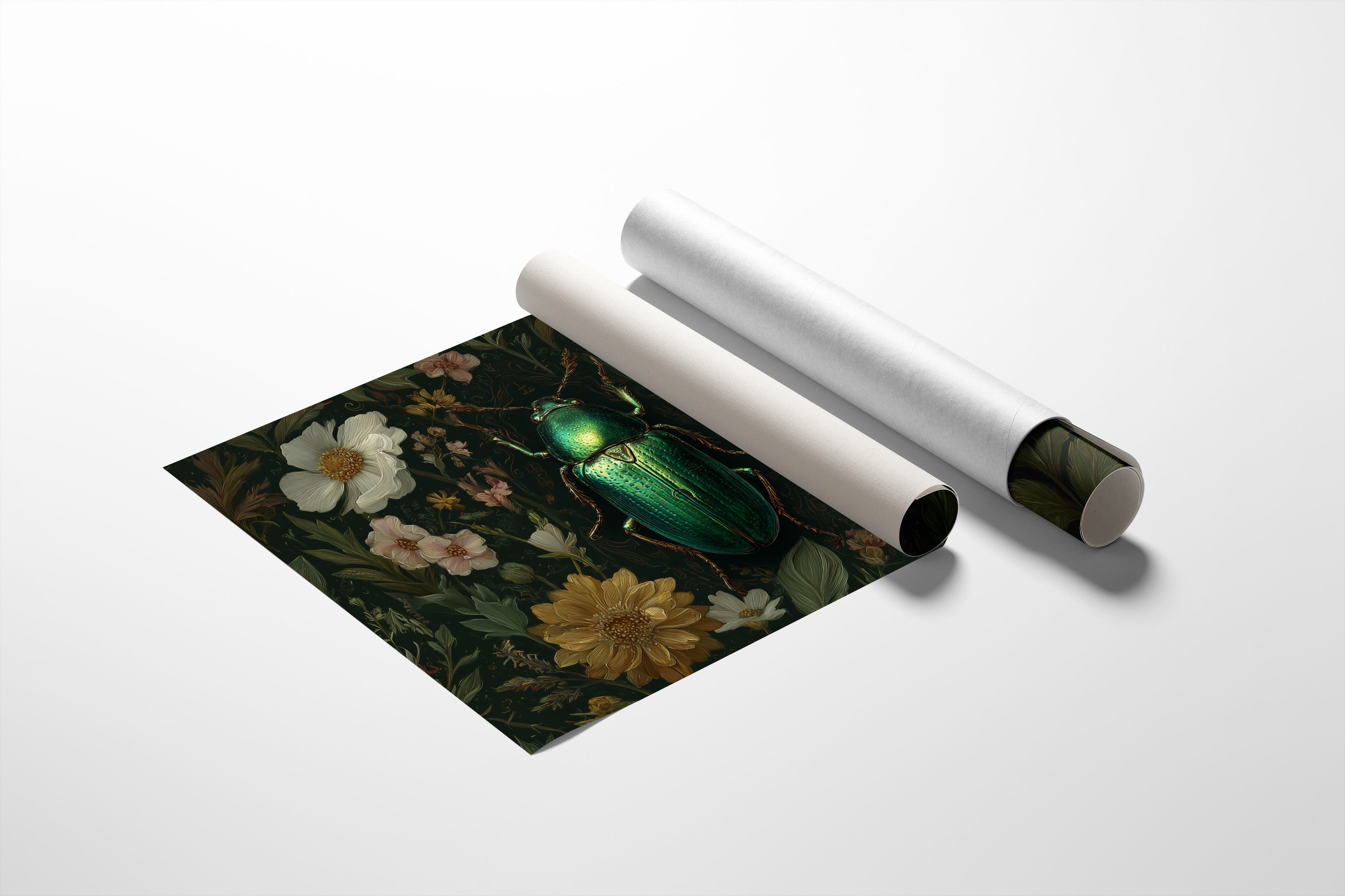 Emerald Beetle Among Garden Blooms