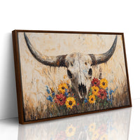 Longhorn Skull with Wildflowers
