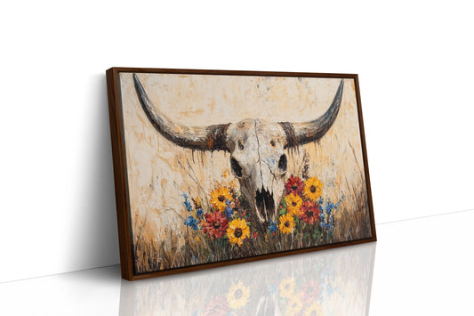 Longhorn Skull with Wildflowers