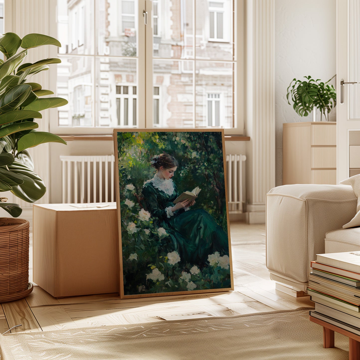 Victorian Lady Reading Portrait - Romantic Garden Art - Gallery Canvas image 10