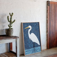 Elegant White Egret – Mosaic-Inspired Bird Wall Art