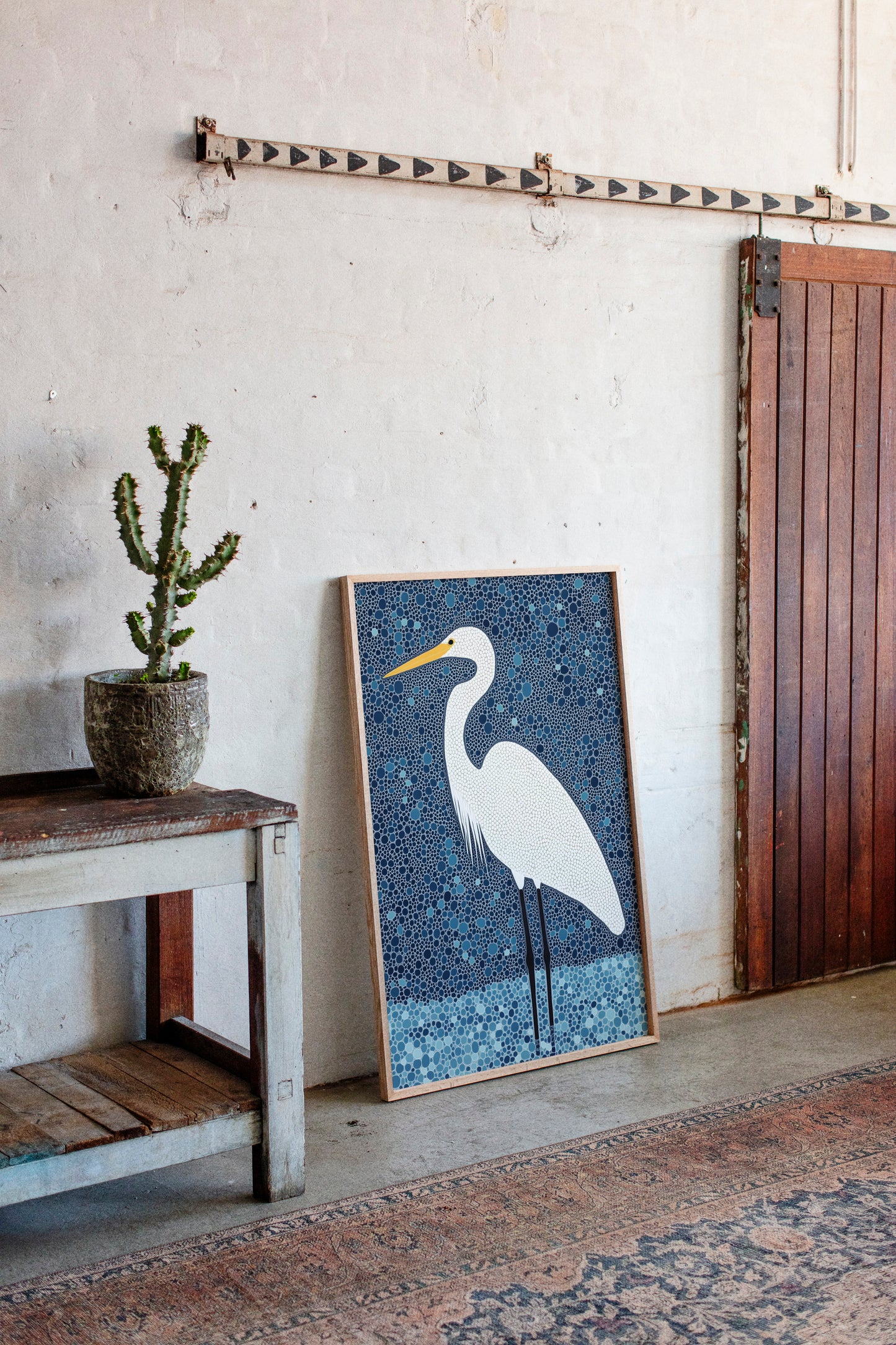 Elegant White Egret – Mosaic-Inspired Bird Wall Art