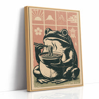 Steamy Ramen Toad: A Woodblock Frog's Slurp