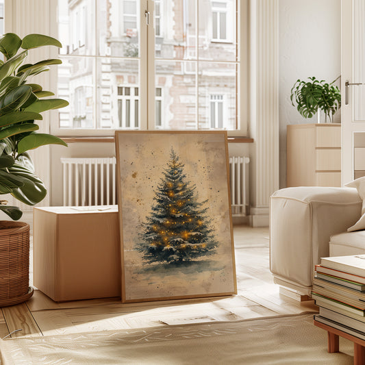 Glowing Christmas Tree Watercolor Print - Festive Wall Art - Gallery Canvas image 8