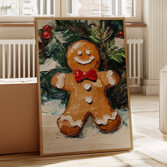 Gingerbread Man Oil Painting - Festive Holiday Art - Gallery Canvas image 2