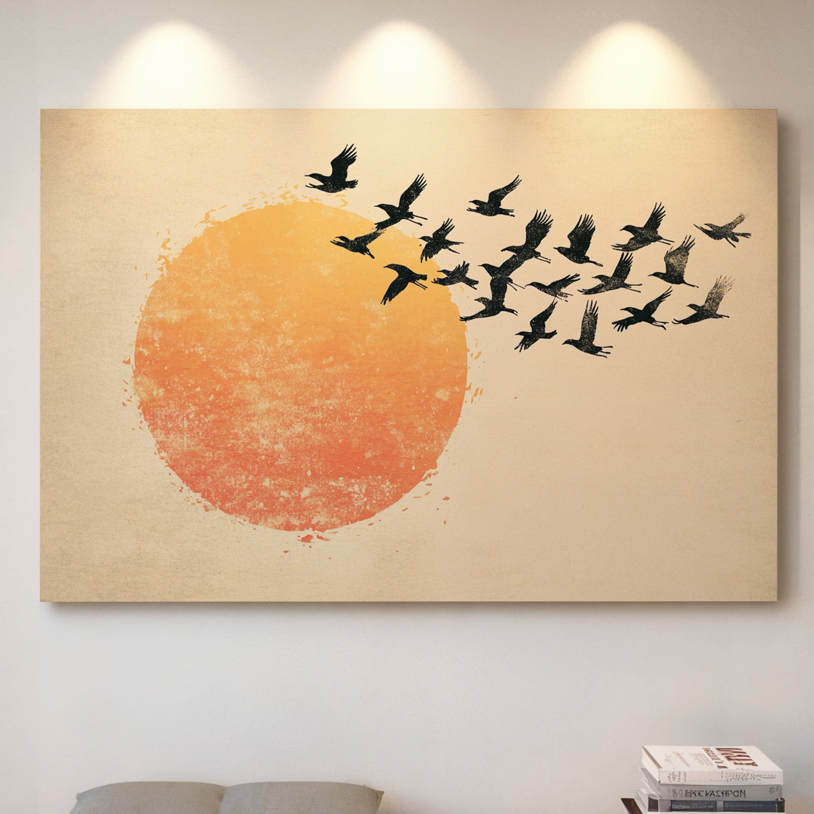 Minimalist Japanese Birds & Sun Print – Vintage Ink Illustration