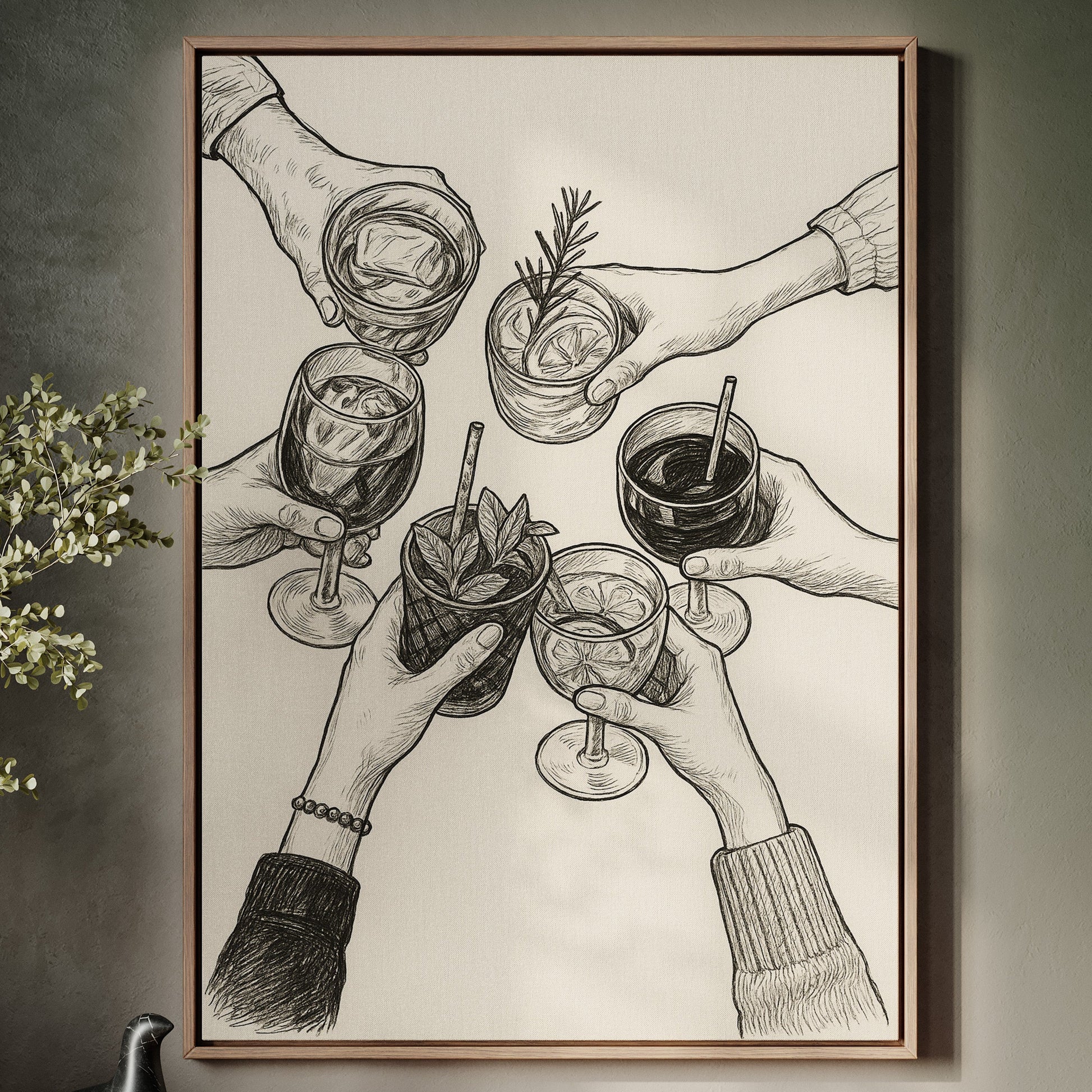 Cheers in Ink Toasting Hands Print