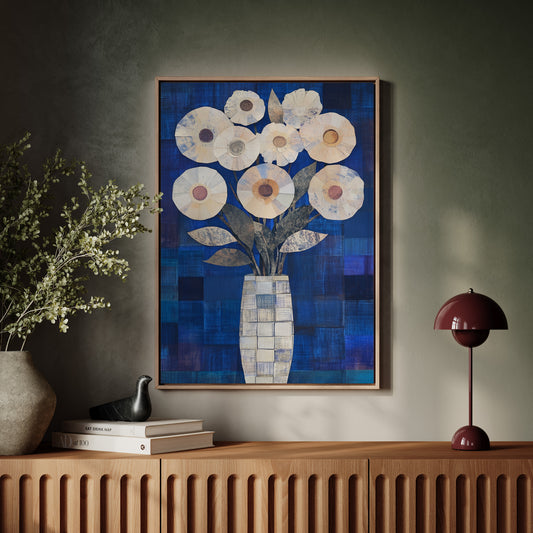 Moonlit Daisies In Checkered Vase