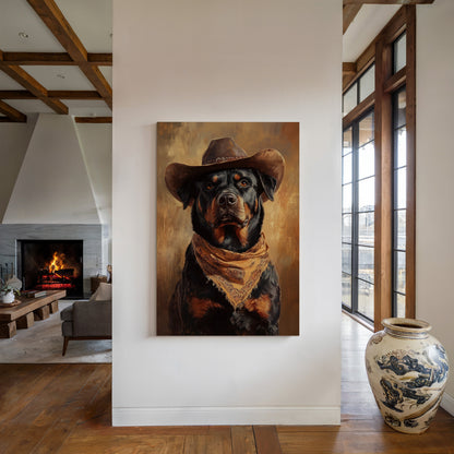 Western Cowboy Rottweiler Print – Rustic Wild West Dog Art