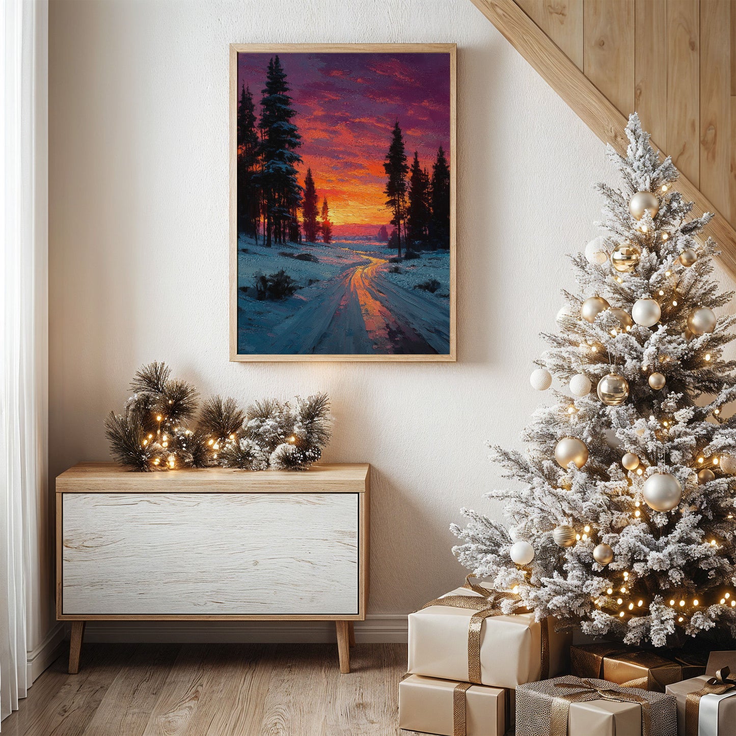 Winter Path Catches Fire At Dusk
