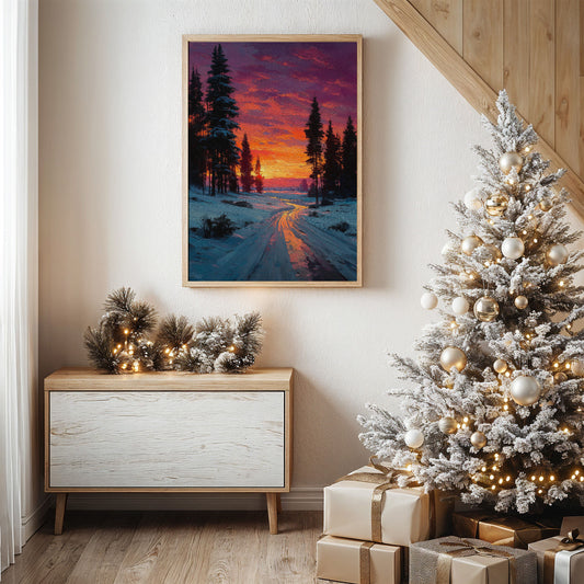Winter Path Catches Fire At Dusk