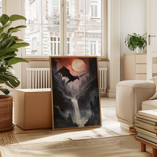 Dragon Over Moonlit Canyon - Fantasy Wall Art - Gallery Canvas image 6