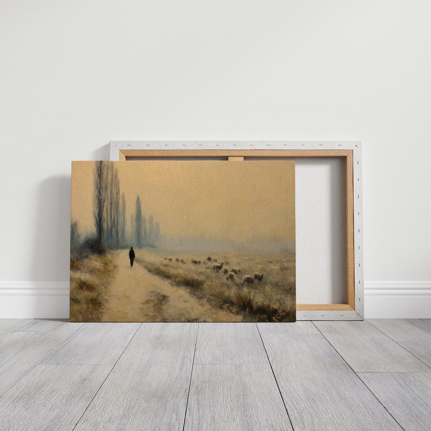 Solitude's Path Among Misty Poplars