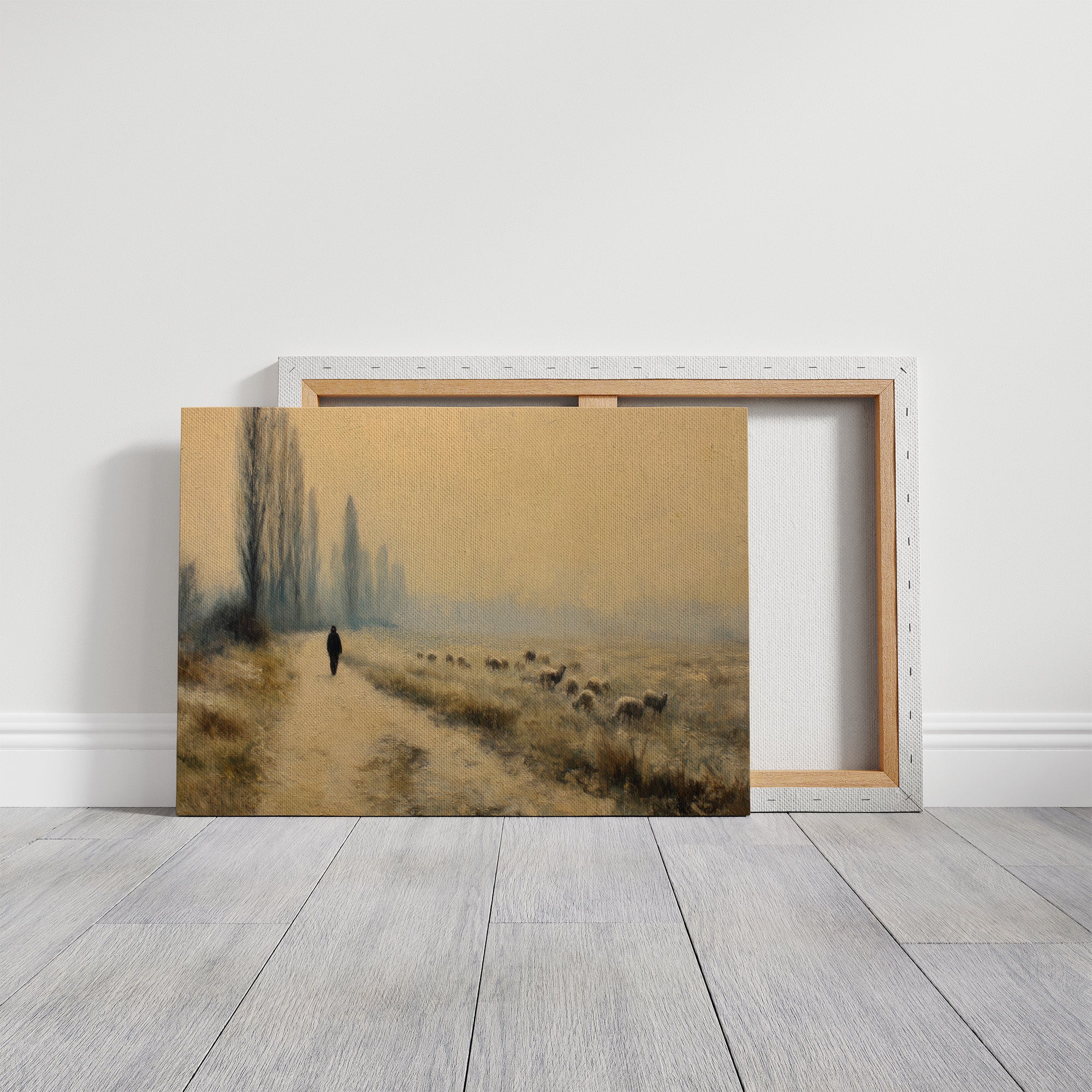 Solitude's Path Among Misty Poplars