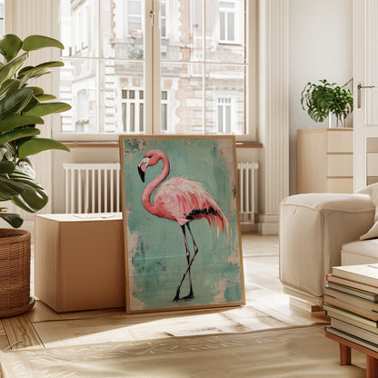 Flamingo Wall Art – Tropical Pink Bird Print, Boho Coastal Decor, Vibrant Animal Painting