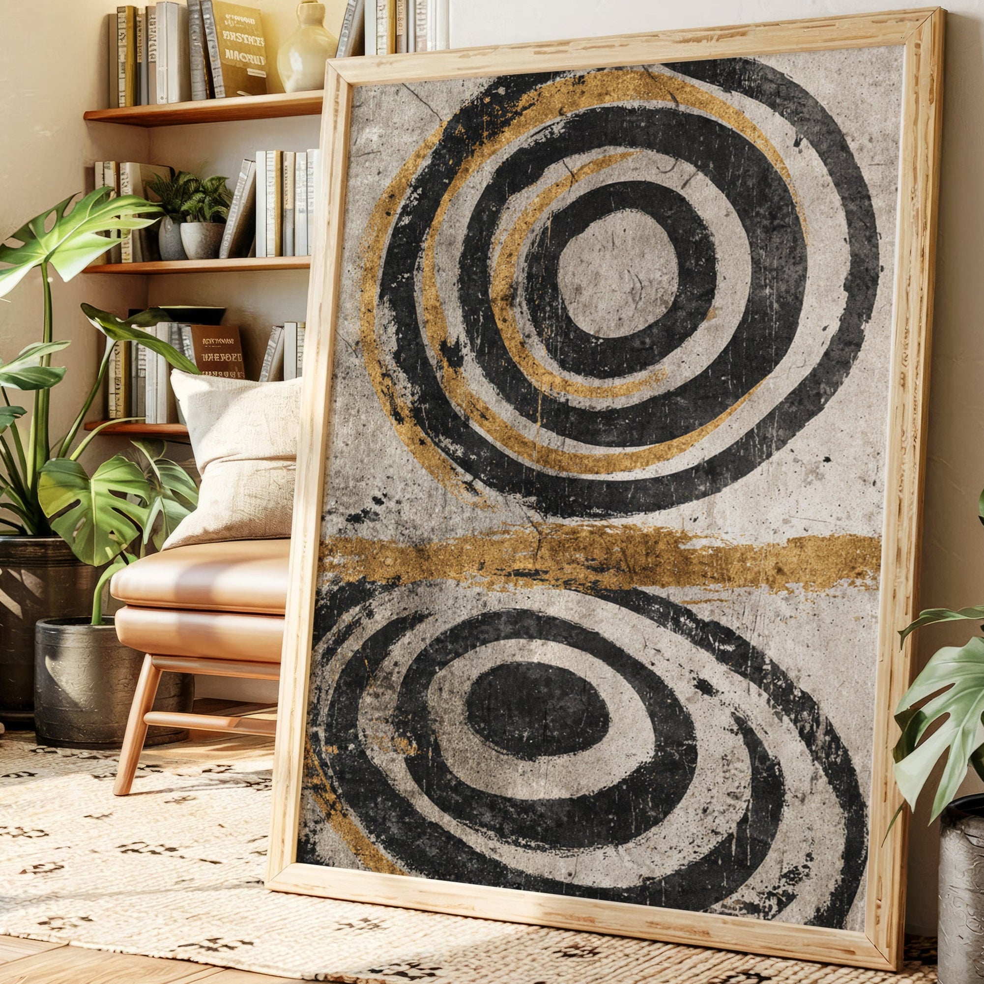 Golden Circles on Weathered Canvas