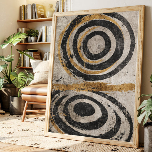 Golden Circles on Weathered Canvas