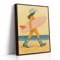 Cowgirl Surfer Walks The Shore