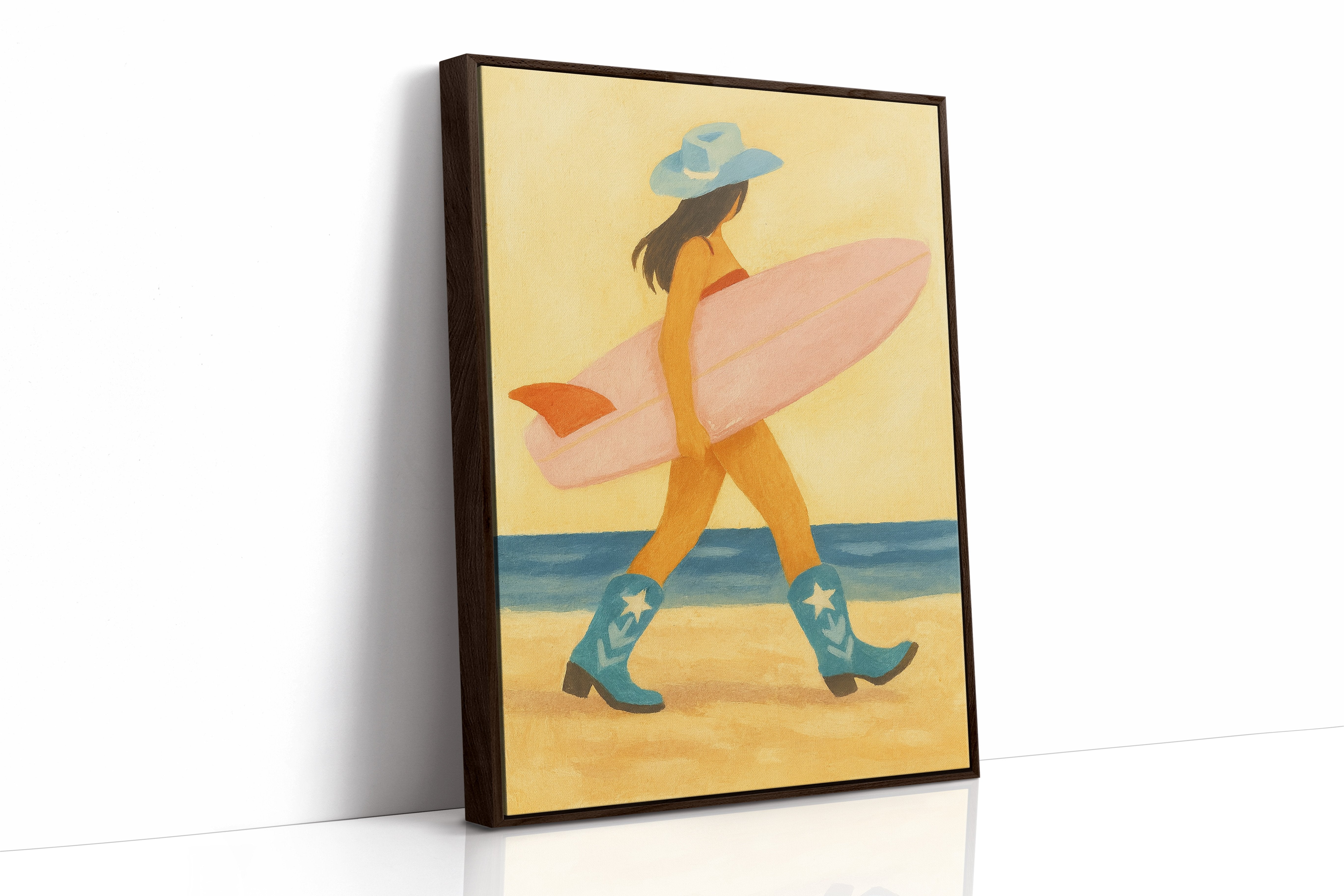 Cowgirl Surfer Walks The Shore