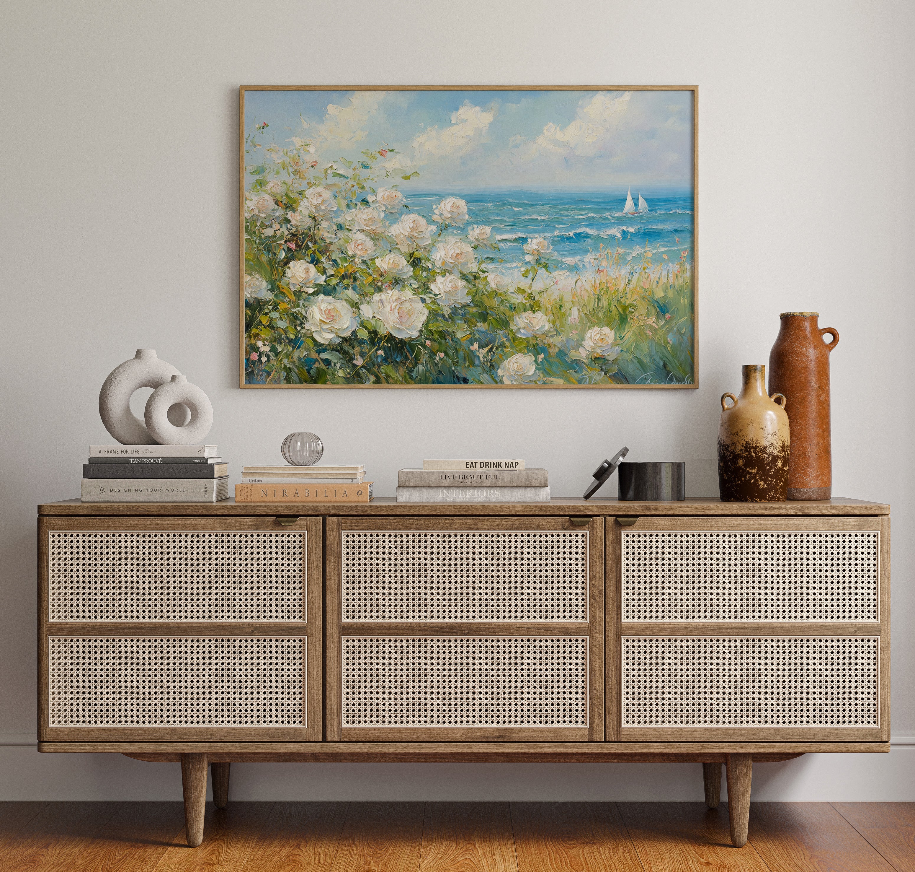Coastal Roses Watch Sailboats Pass