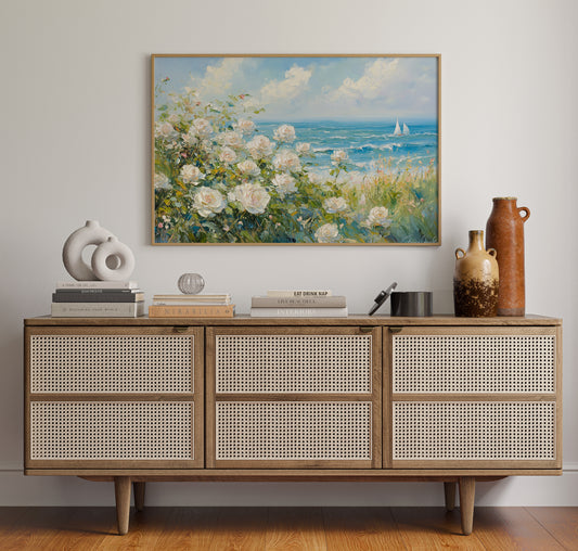 Coastal Roses Watch Sailboats Pass